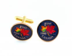 Hand Painted Canada 1 Cent Maple Leaf Cuff Links