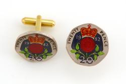 Hand Painted British 20 Pence Cuff Links