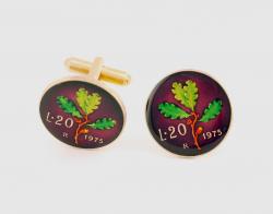 Hand Painted Italy 20 Lire Leaf Cuff Links