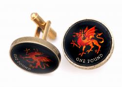 Hand Painted Wales 1 Pound Red Dragon Cuff Links